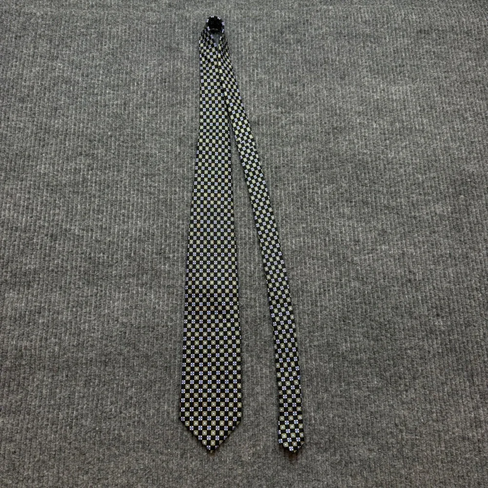 Jos. A. Bank Silk Tie Mens Black Blue Gold Geometric Floral Medallion Hand Sewn